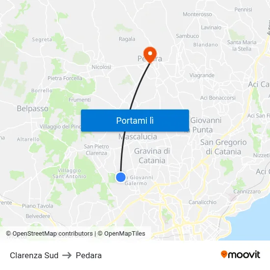 Clarenza Sud to Pedara map