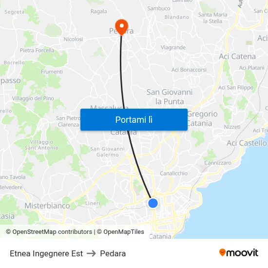 Etnea Ingegnere Est to Pedara map