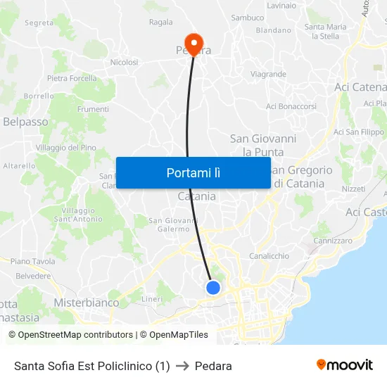 Santa Sofia Est Policlinico (1) to Pedara map