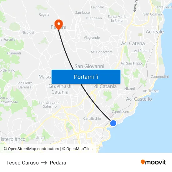 Teseo Caruso to Pedara map