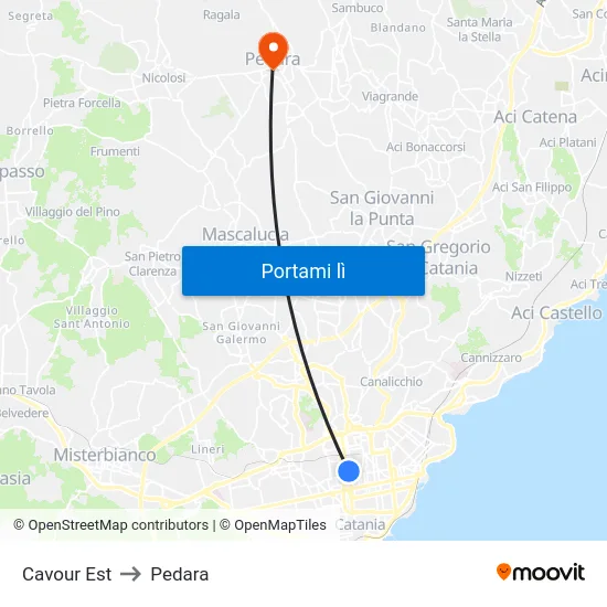 Cavour Est to Pedara map
