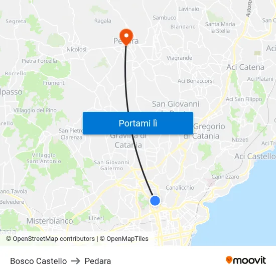 Bosco Castello to Pedara map