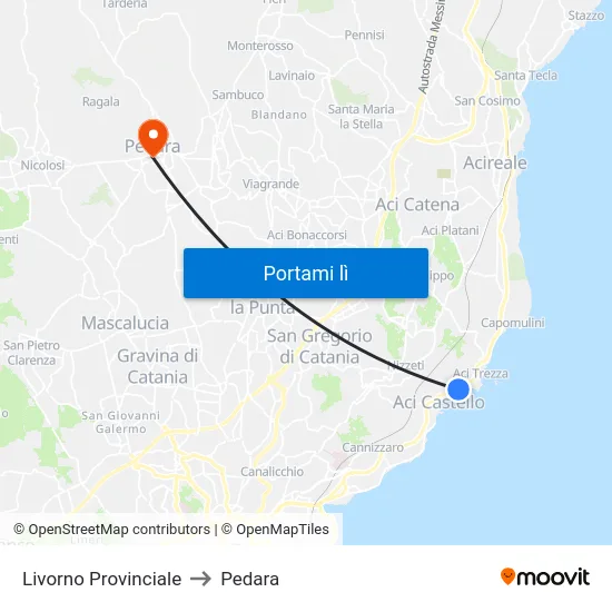 Livorno Provinciale to Pedara map