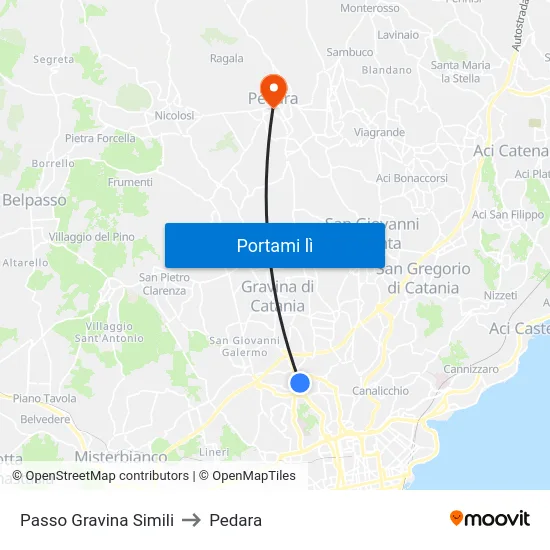 Passo Gravina Simili to Pedara map