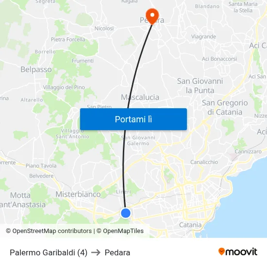 Palermo Garibaldi (4) to Pedara map