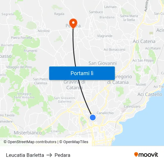 Leucatia Barletta to Pedara map