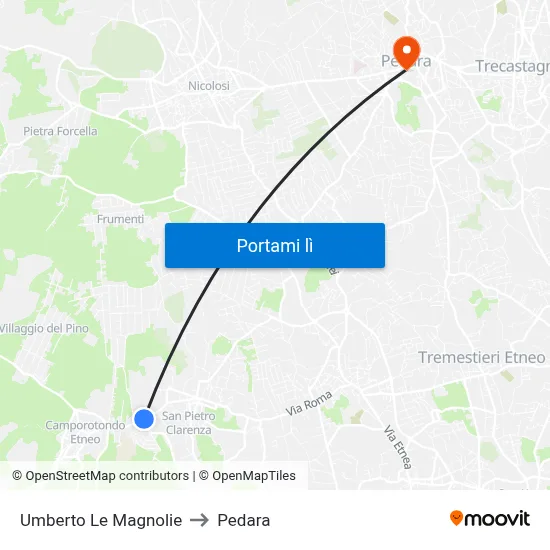 Umberto Le Magnolie to Pedara map