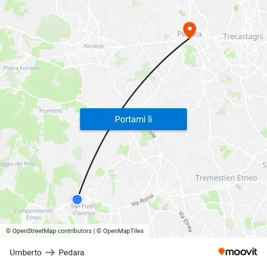 Umberto to Pedara map