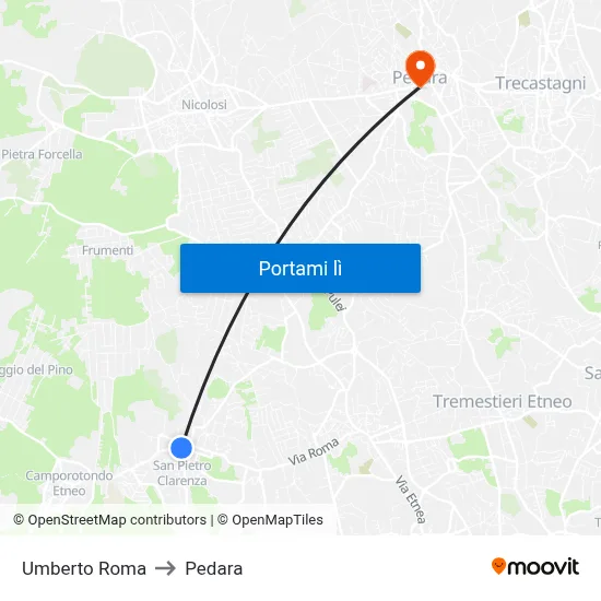 Umberto Roma to Pedara map