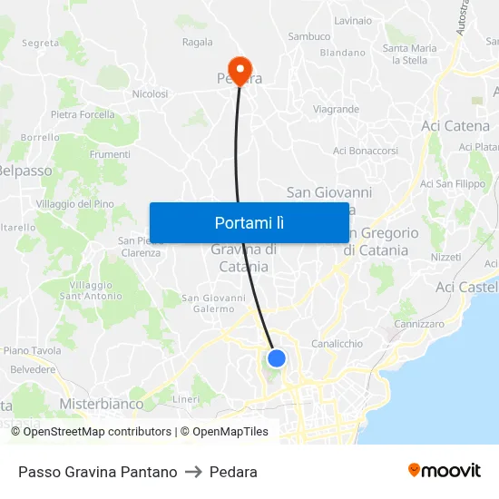 Passo Gravina Pantano to Pedara map