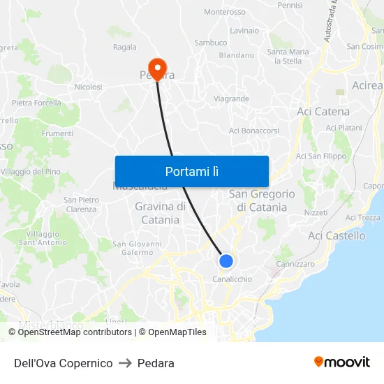 Dell'Ova Copernico to Pedara map