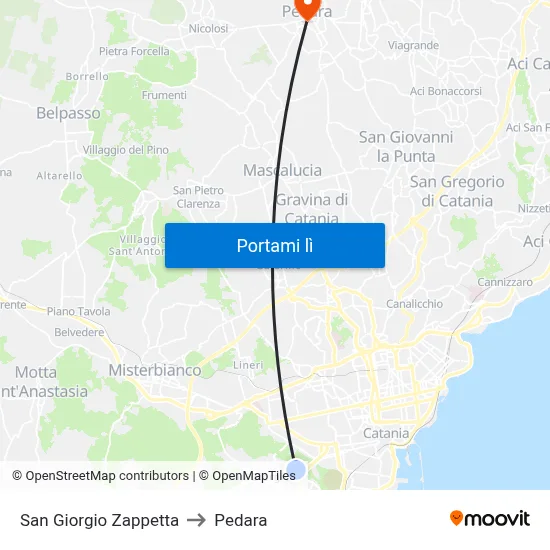 San Giorgio Zappetta to Pedara map