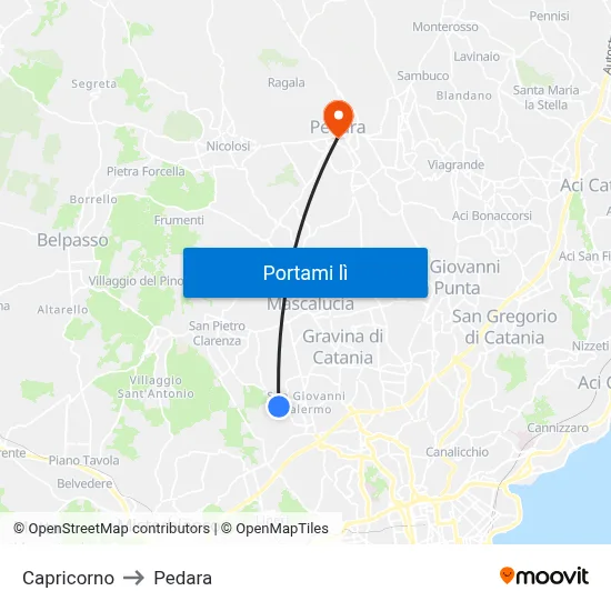 Capricorno to Pedara map