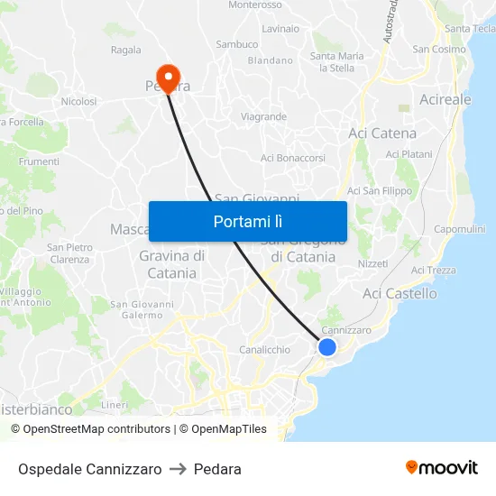 Ospedale Cannizzaro to Pedara map