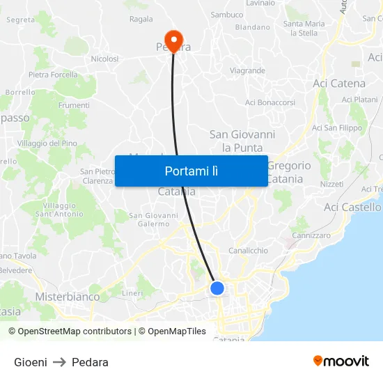 Gioeni to Pedara map
