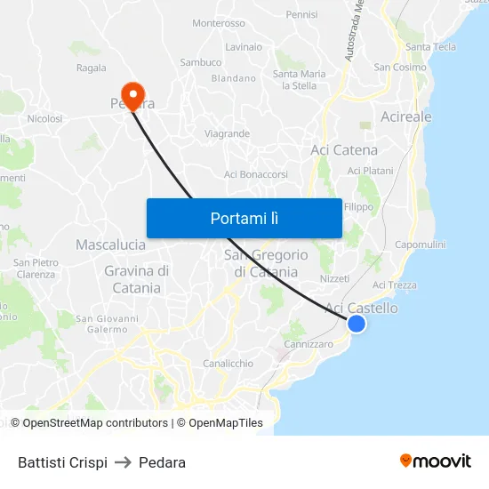 Battisti Crispi to Pedara map