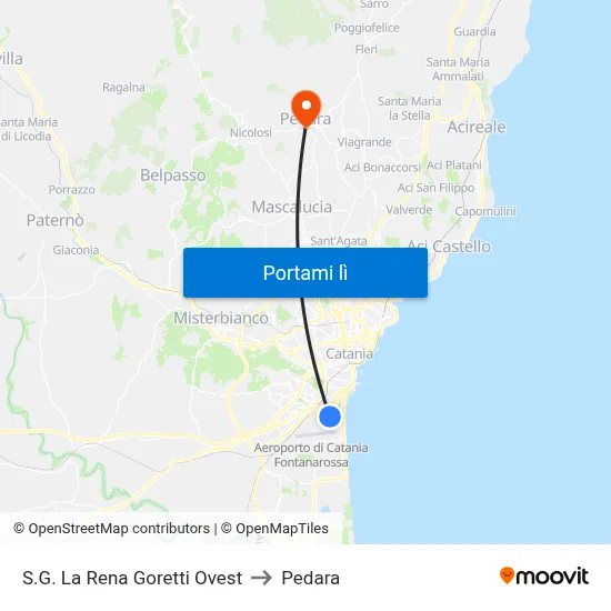 S.G. La Rena Goretti Ovest to Pedara map