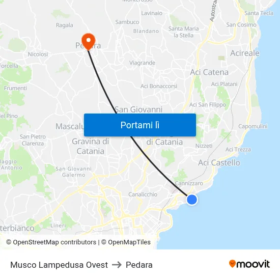 Musco Lampedusa Ovest to Pedara map