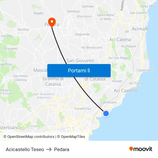 Acicastello Teseo to Pedara map