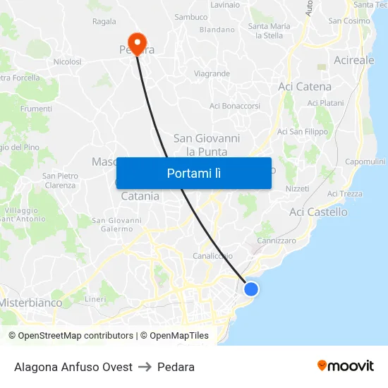 Alagona Anfuso Ovest to Pedara map