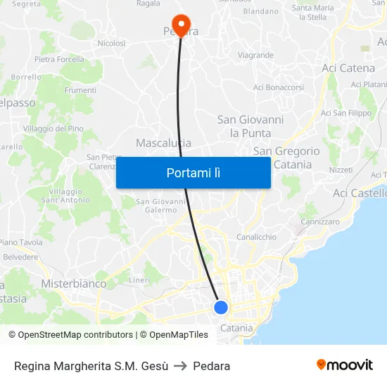 Regina Margherita S.M. Gesù to Pedara map