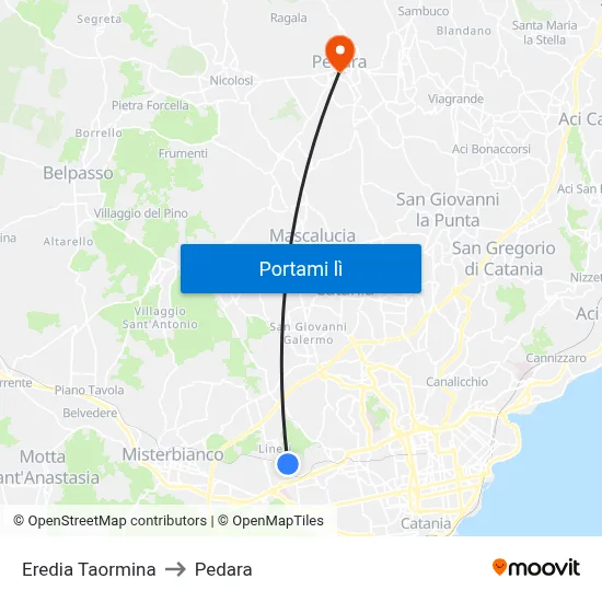 Eredia Taormina to Pedara map