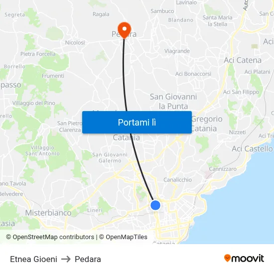 Etnea Gioeni to Pedara map