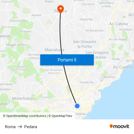 Roma to Pedara map