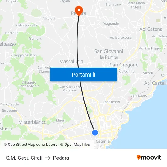 S.M. Gesù Cifali to Pedara map