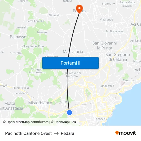 Pacinotti Cantone Ovest to Pedara map