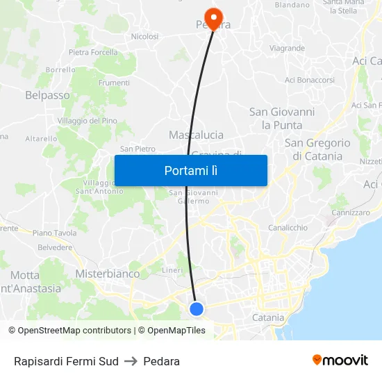 Rapisardi Fermi Sud to Pedara map