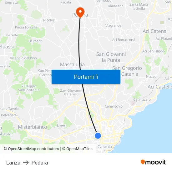 Lanza to Pedara map
