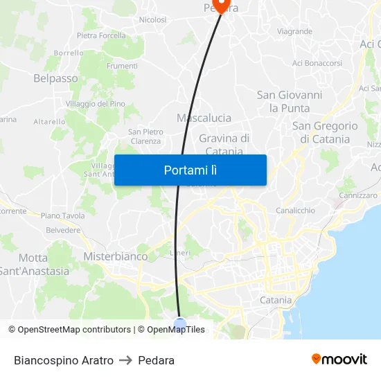 Biancospino Aratro to Pedara map