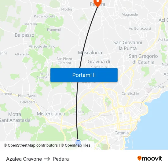 Azalea Cravone to Pedara map