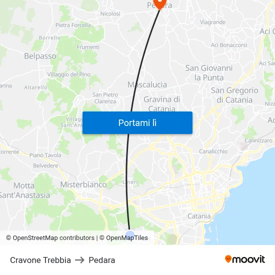 Cravone Trebbia to Pedara map