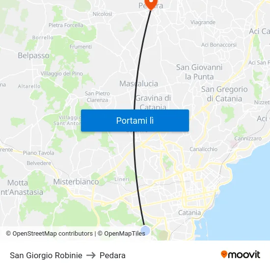 San Giorgio Robinie to Pedara map