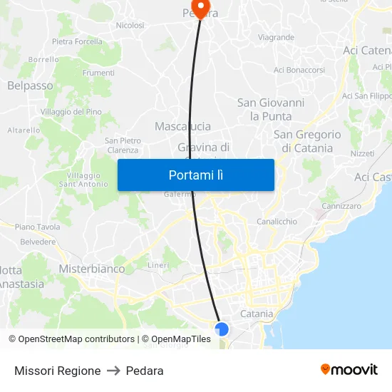 Missori Regione to Pedara map