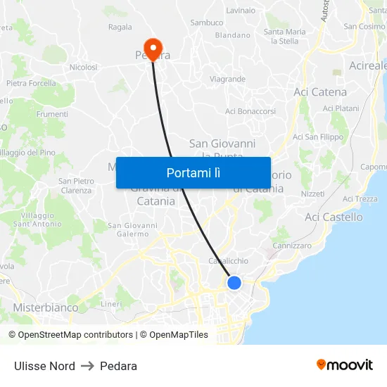 Ulisse Nord to Pedara map