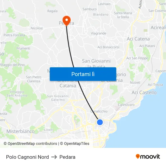 Polo Cagnoni Nord to Pedara map
