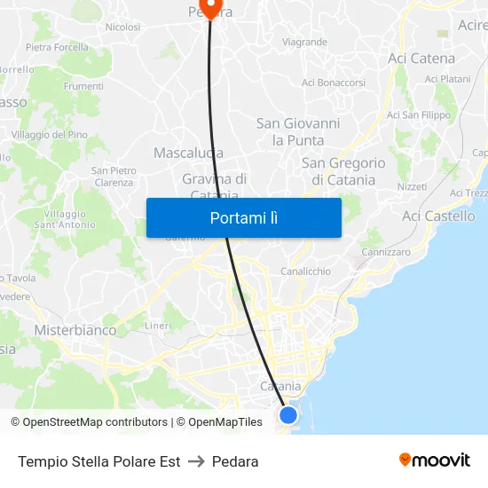 Tempio Stella Polare Est to Pedara map