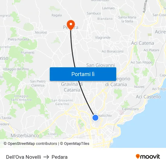 Dell'Ova Novelli to Pedara map