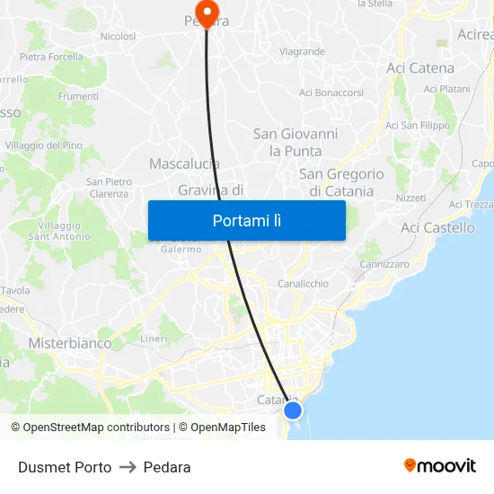 Dusmet Porto to Pedara map