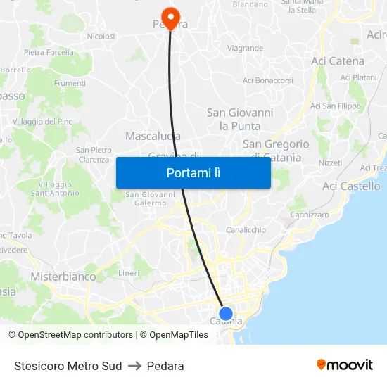 Stesicoro Metro Sud to Pedara map