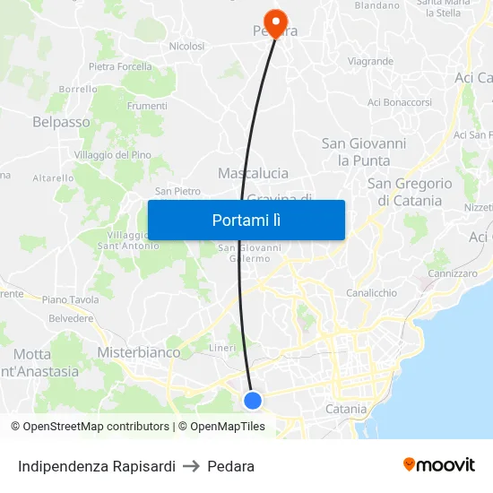 Indipendenza Rapisardi to Pedara map