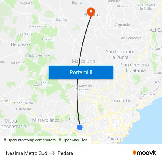 Nesima Metro Sud to Pedara map
