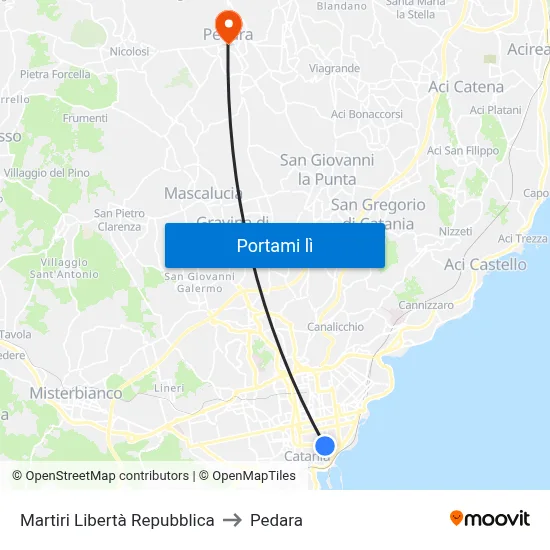 Martiri Libertà Repubblica to Pedara map