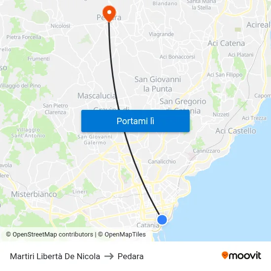 Martiri Libertà De Nicola to Pedara map