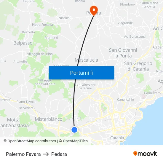 Palermo Favara to Pedara map