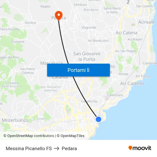 Messina Picanello FS to Pedara map