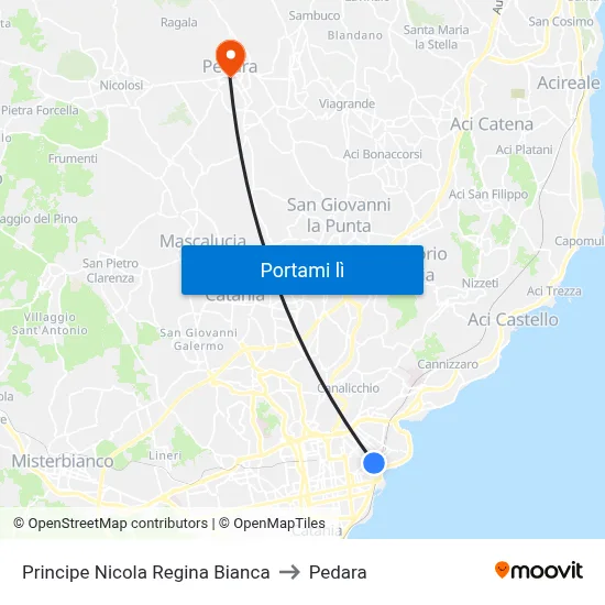 Principe Nicola Regina Bianca to Pedara map